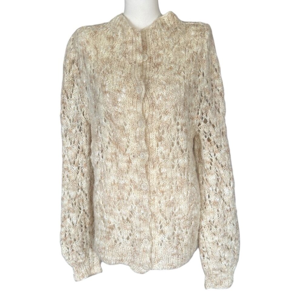 Vintage Unbranded Hand Knit Long Sleeve Button Up Cardigan Sweater Women's L